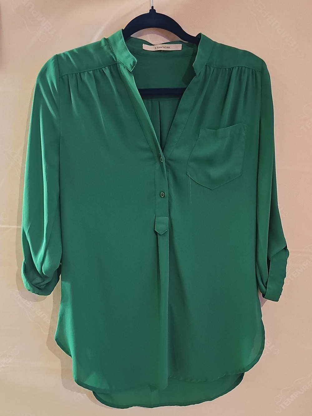 cloth & stone Emerald Green V-Neck Pocket Blouse